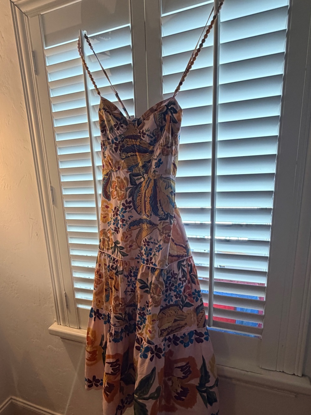 FARM Rio Yellow and Pink Floral Tiered Midi Dress